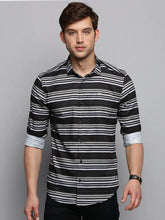 Men Green Striped Casual Shirt-LARGEPRINT-2085-Olive